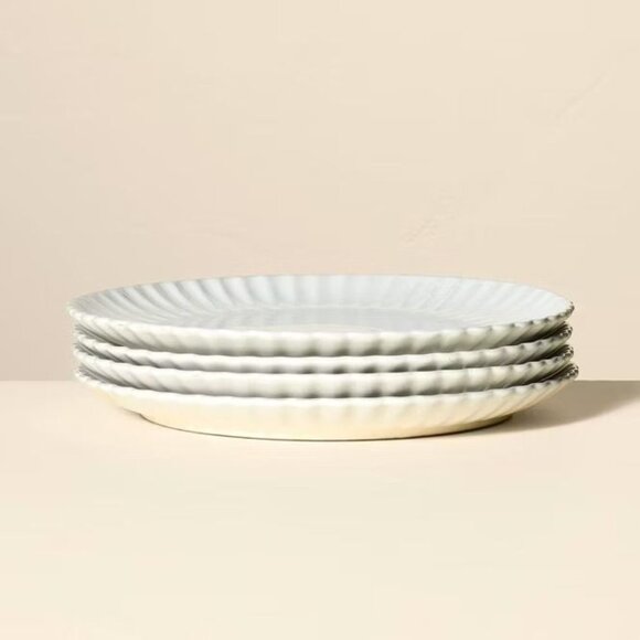 4pk 10.5" Scalloped Edge Stoneware Dinner Plates Cream - Hearth & Hand Magnolia - Picture 3 of 7